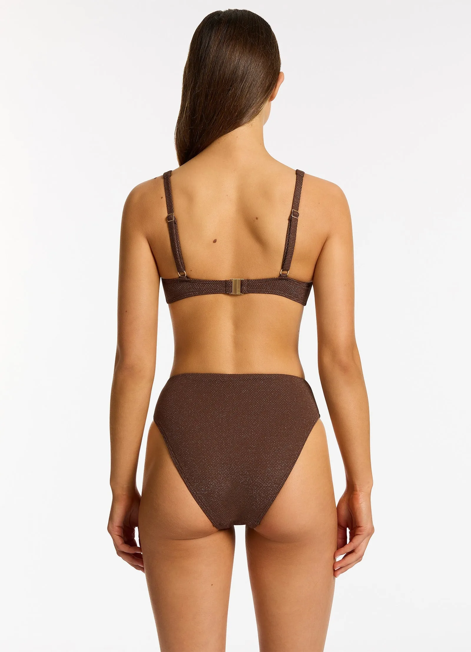 Tirari Nights High Waist High Leg Bikini Bottom - Chocolate