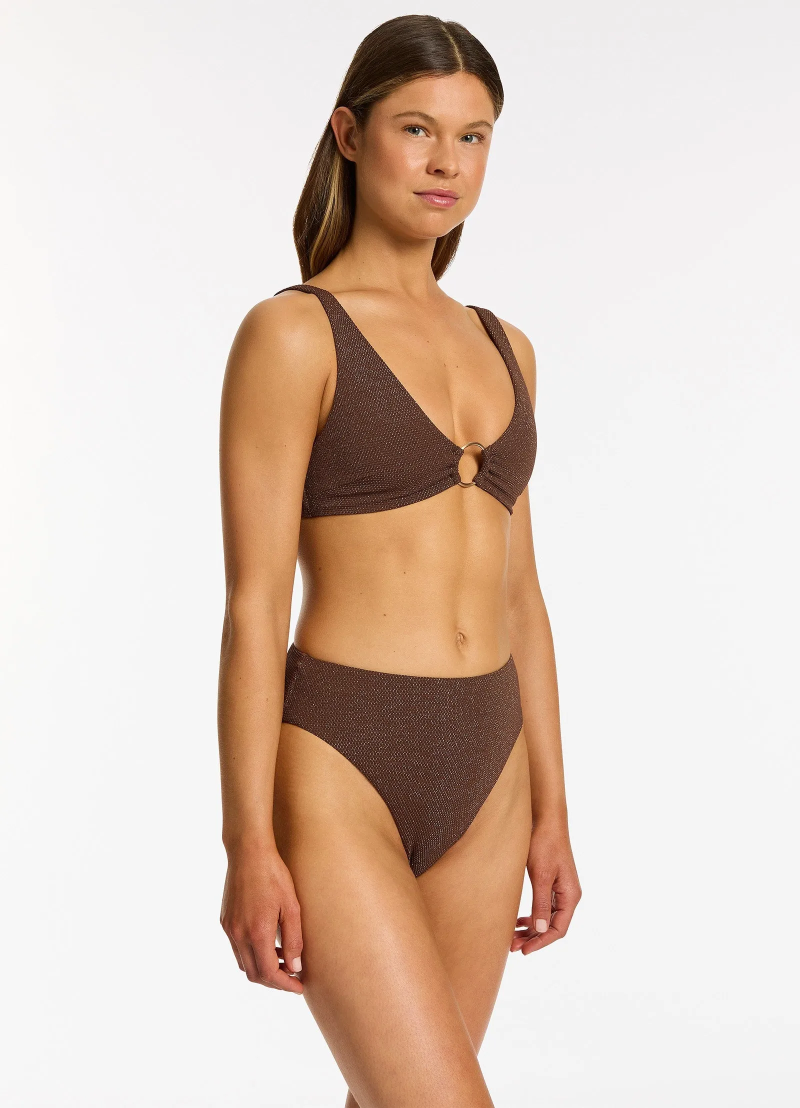 Tirari Nights High Waist High Leg Bikini Bottom - Chocolate