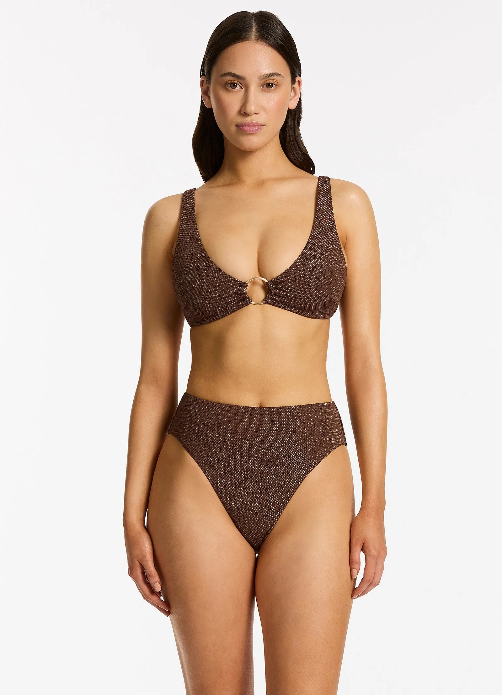 Tirari Nights High Waist High Leg Bikini Bottom - Chocolate