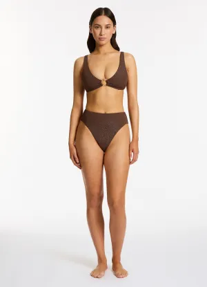 Tirari Nights High Waist High Leg Bikini Bottom - Chocolate
