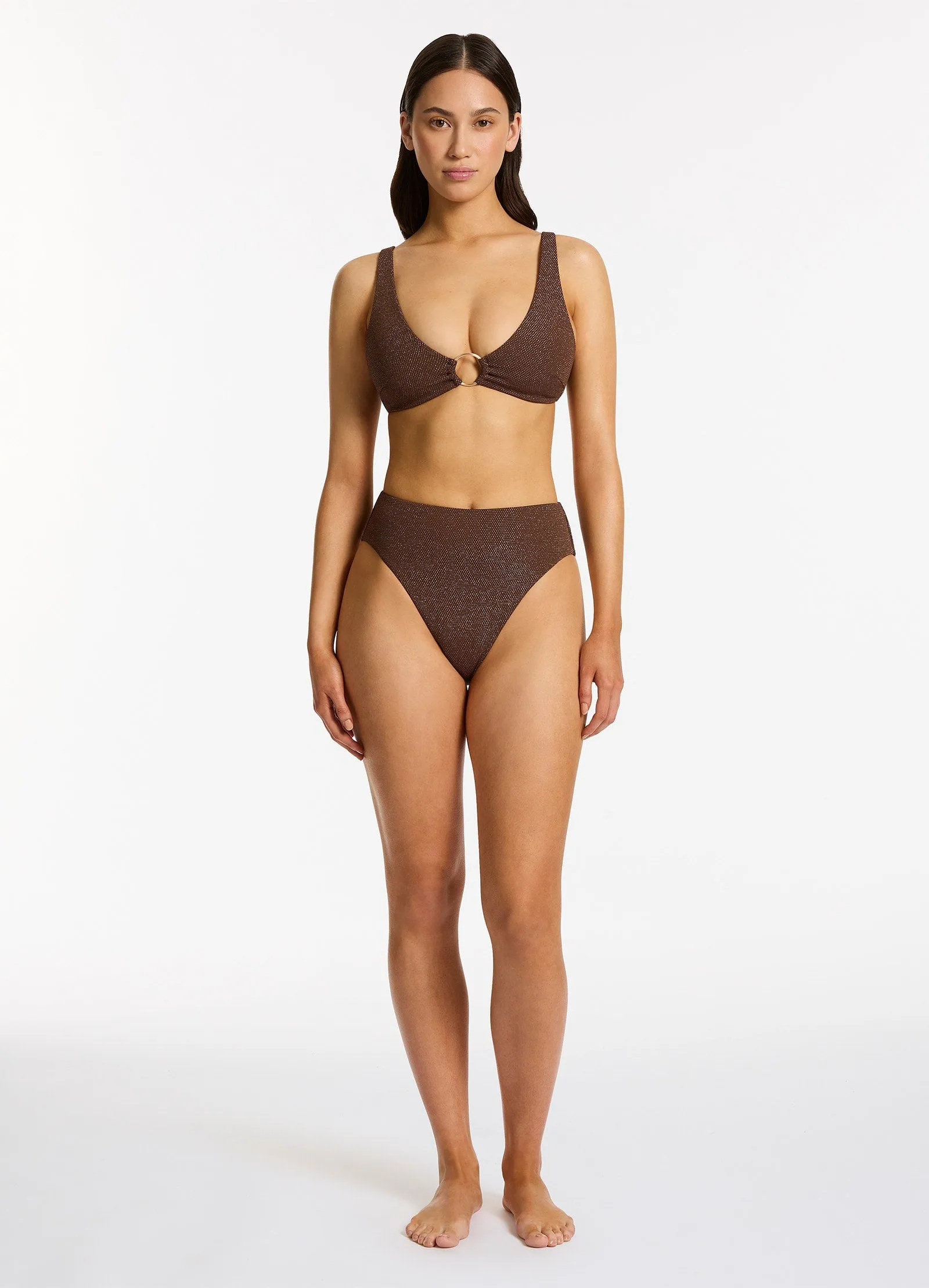 Tirari Nights High Waist High Leg Bikini Bottom - Chocolate
