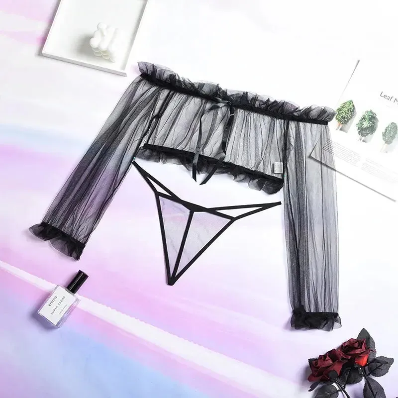 Transparent Lace Off-Shoulder Lingerie Set