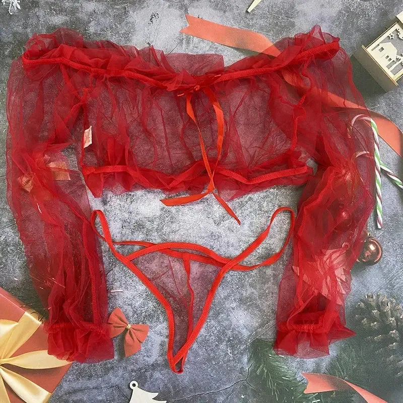 Transparent Lace Off-Shoulder Lingerie Set