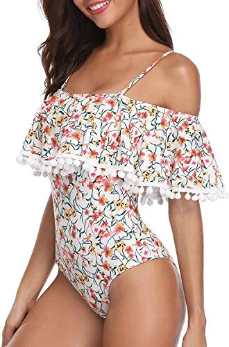 Tropical Long Torso One Piece Swimsuit Off Shoulder Women's Swimwear-White Floral