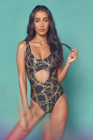 Wolf & Whistle Gold chain twist front swimsuit